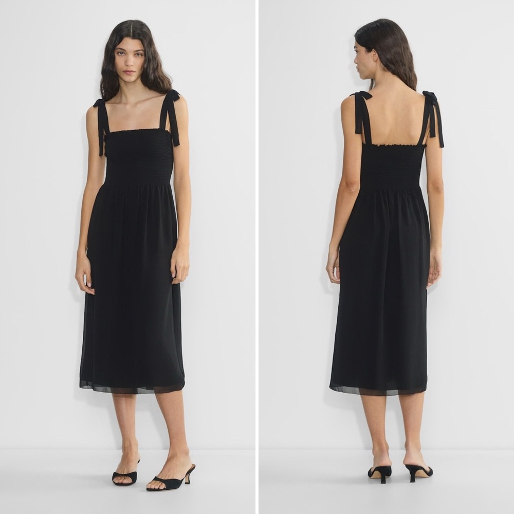 Aritzia Wilfred Golden Hour Smocked Chiffon Midi Dress Black Size Medium